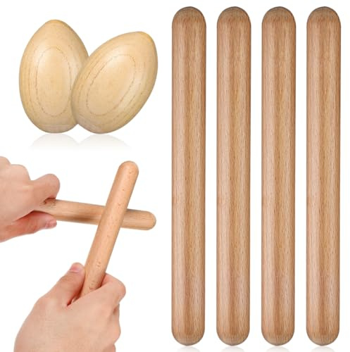 Vaguelly Holz-Percussion-Instrument Set Für Kinder – 2 Stück Rhythmusstäbe Und 2 Eier Shaker Aus Hartholz Für Musikalische Früherziehung Und Rhythmustraining Ab 1 Jahr
