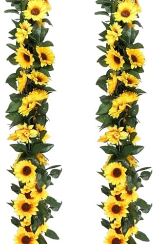 2 Stück Blumengirlande Künstlich, 2,3m Sonnenblumen Girlande aus Tuch, Perfekt für Deko von Haus, Hochzeit & Party