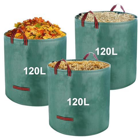 Gartenabfallsack Stabil, Gartensack Laubsack mit Griffen,Grünschnittsäcke Faltbar,Wasserdicht,für Gartenabfälle Rasenschnitt Unkraut (120L)