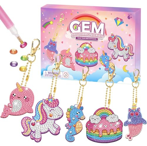 ORIENTAL CHERRY Diamond Painting Kinder, Geschenke für Kinder Basteln Sie Ihre eigenen GEM-Schlüsselanhänger, Basteln Mädchen 8 Jahre, Enschulung Geschenk Mädchen 6 7 8 9 Jahre, Schultüte Füllung