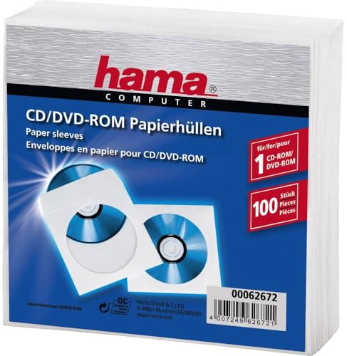Hama CD-/DVD-/Blu-ray Papierhüllen (mit transparentem Sichtfenster, verschließbar) 100er-Pack, weiß, 00062672