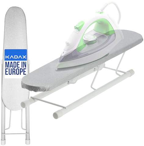 KADAX Mini-Bügelbrett 50x11cm - Stabiler Bügeltisch für Dampfbügelstation, klappbar, höhenverstellbar, mit hitzebeständiger Bügeleisenablage