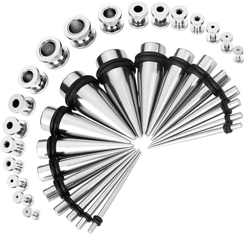 Huacan Dehnstäbe Set 1-10mm Chirurgenstahl Tunnels Dehnstab Dehnset Taper Plugs Ohr Piercing Silber Schwarz Buntfarbe Stecker Abschraubbar Klassisch Expander Damen Herren 36 Stück