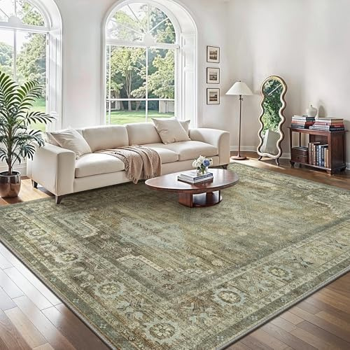 GENIMO Teppich Wohnzimmer 200x290 cm Großer Vintage Waschbar Kupfer Braun | Boho Vintage Orientalischer Teppiche, Kurzflor Wohnzimmerteppich, Rutschfest Carpet für Schlafzimmer, Esszimmer, Büro