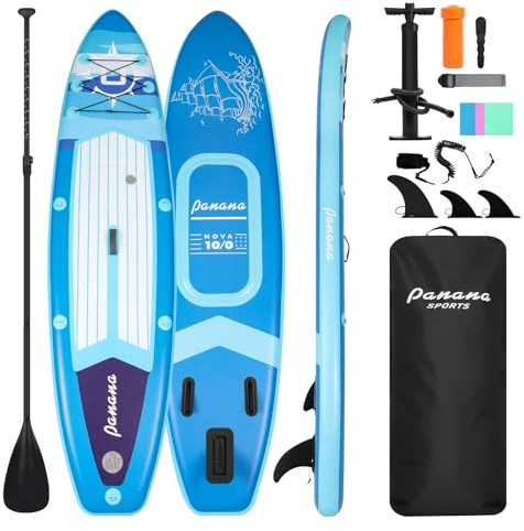Panana Premium SUP Board Set Aufblasbar, 305cm Stand Up Paddling Board mit Komplettem Zubehör, Verstellbares Paddel, Pumpe, Rucksack, Paddleboard für Anfänger Fortgeschrittene Erwachsene, 200kg