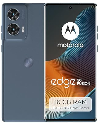Motorola Moto Edge50 Fusion Smartphone (6,7''-FHD+-pOLED-Display,50-MP-Kamera,8/256 GB,5000 mAh, inkl. 68W-Ladegerät, Android 14) Forest Blue,inkl. Schutzcover+Handyhalterung