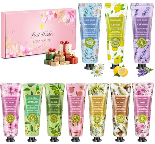 Handcreme Set, 10 Pcs Handcreme Damen Geschenkset, Mini Hand creme Feuchtigkeitscreme, Kleine Geschenkset für Frauen, Weihnachtsgeschenke, Muttertag & Geburtstags Geschenk, Für Sehr Trockene Hände