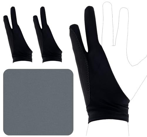 BOXOB Zwei-Finger-Künstlerhandschuh für iPad & Grafiktablett, 18x7cm Wischfest Digitale Zeichenhandschuhe mit Reinigungstuch für Rechte und Linke Hand Geschenk Digitale Künstler (Klein)