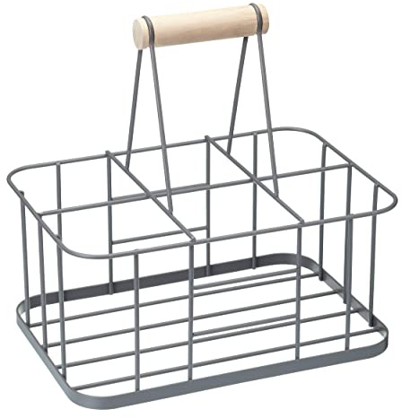 KitchenCraft Living Nostalgia Metalldraht Milchflaschenkorb/Weinflaschenträger, Behälter Halter für 6 Glasmilchflaschen, 29 x 20 x 13 cm – Grau