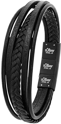 s.Oliver Herren Leder-Armband, Edelstahl IP schwarz