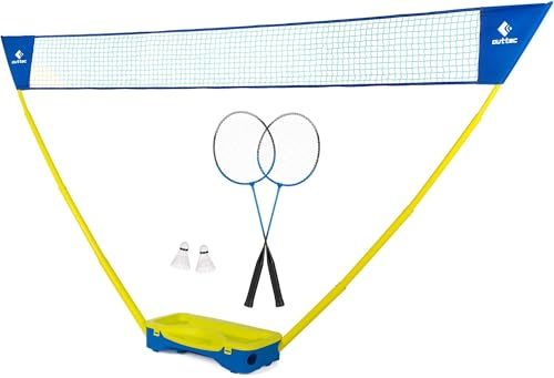Outtec 2in1 Badminton Set, Schläger, Netz und Federball, Komplett 2 Spieler, 2 Badmintonschläger, 2 Federbälle, 2 Pfosten und EIN Leicht und Stabil Badmintonnetz