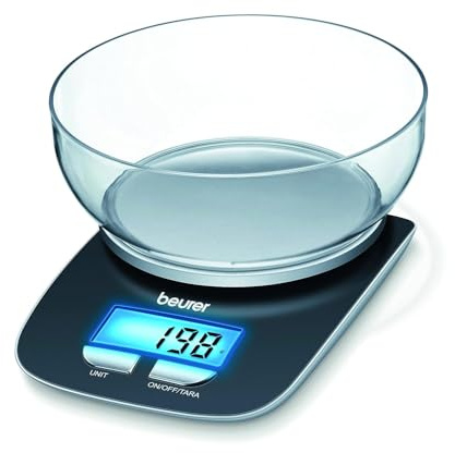 Beurer KS 25 Küchenwaage mit 1,2l Wiegeschüssel, digitale Küchenwaage mit Tara-Zuwiegefunktion und 3kg Tragkraft, (L x B x H) 220 x 150 x 50 mm