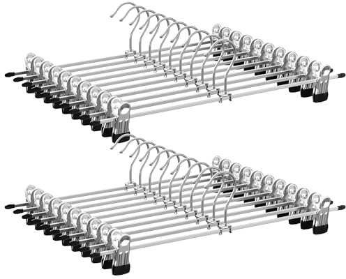 SONGMICS Hosenbügel aus Metall, 20er Set, Rockbügel, 40 cm lang, Kleiderbügel mit verstellbaren Clips, verchromter Haken um 360 degree drehbar, schwarz-silbern CRI006-20, 40 x 10,5 cm (H x B)