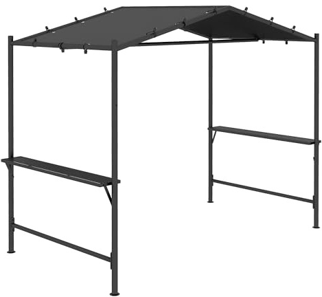 Outsunny Grillpavillon 277 x 149 x 230 cm wasserdicht flammhemmend Gartenpavillon mit Seitenregalen, Gartenlauben mit UV-Schutz, BBQ Pavillon aus Stahl, Gartenzelt Grillzelt für Party BBQ, Dunkelgrau