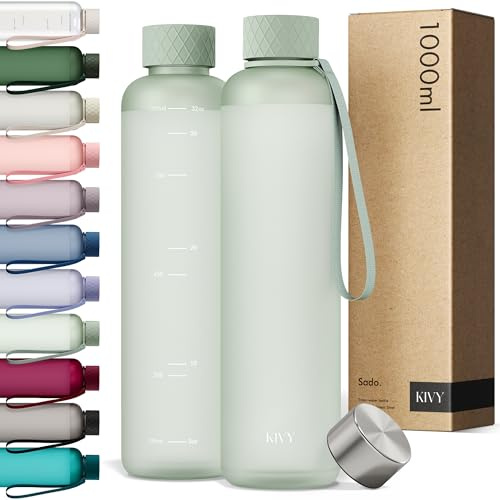 KIVY Trinkflasche 1l - Kohlensäure geeignet & Auslaufsicher - Für Sport, Schule & Büro - Sport Trinkflasche Gym - Wasserflasche Sprudel geeignet - Sportflasche 1 Liter - Spülmaschinenfest