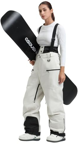 GSOU SNOW Damen Baggy Skihosen 15K wasserdichte Skihosen mit Hosenträgern | 10K Atmungsaktiv, Abnehmbare Hosenträger und Schneefang, Mesh-Ventile an den Oberschenkeln, Schneegamaschen für Snowboarden