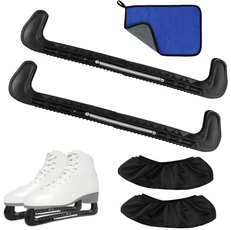 Kufenschoner Schlittschuhe, 1 Paar Verstellbare Schutzhüllen für Sicheren Schutz der Kufen, Elastische Kufenstrümpfe, Handtuch Inklusive, Für Erwachsene, Eiskunstlauf und Eishockey-Schlittschuhe