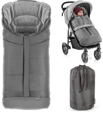 Zamboo Fußsack für Joie Buggy Sportwagen (passend für Litetrax, Mytrax, Chrome) - Winterfußsack für Kinderwagen, mit Reflektor, Kapuzenfunktion & Tasche - Grau