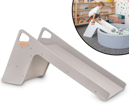KiddyMoon Kinder Rutsche Aus Holz Stabile Kleinkinderrutsche Multifunktion Montessori, Grau