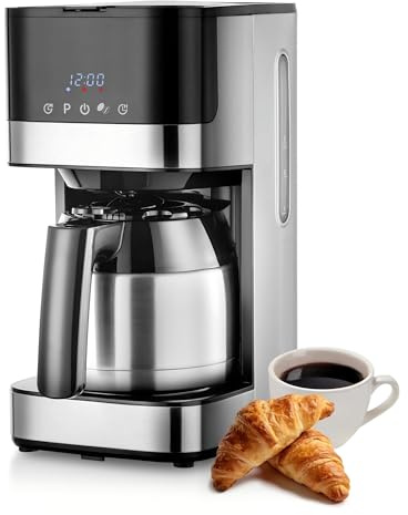KEINVE Filterkaffeemaschine mit Thermokaraffe, Edelstahl Kaffeemaschine mit timer, 24H programmierbar, LED Display, Warmhalteplatte, Abschaltautomatik, Tropfstopp, 900W, 10 Tassen, 1 Liter