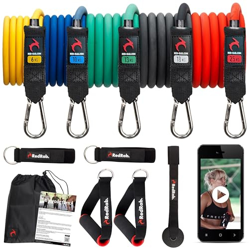 RED RAB Tubes Fitnessbänder Set mit Griff - Resistance Bands für Widerstandsbänder Krafttraining Zuhause - Expander Fitness Bänder, Gummiband Sport, Trainingsbänder, Sportbänder, Home Gym Equipment