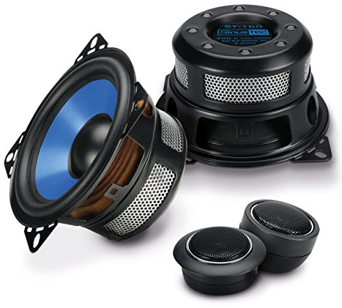 Sinustec ST-100 10 cm 2-Wege Lautsprecher-System – Car-HiFi Komponenten-System mit 2 Tief-/Mitteltönern, 2 Hochtönern, 2 Frequenzweichen & Abdeckgittern, 200 W Max., 100 W RMS, 4 Ohm