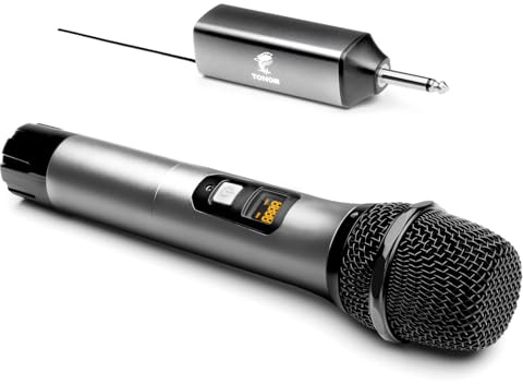 TONOR Wireless Microphone Kabellos, Drahtloses UHF Mikrofon Set für Karaoke 60 m Reichweite, Kabelloses Funk Handmikrofon Dynamisch mit 6,35 Klinke Anschluss für Partybox, DJ, Kirche,TW620, Grau