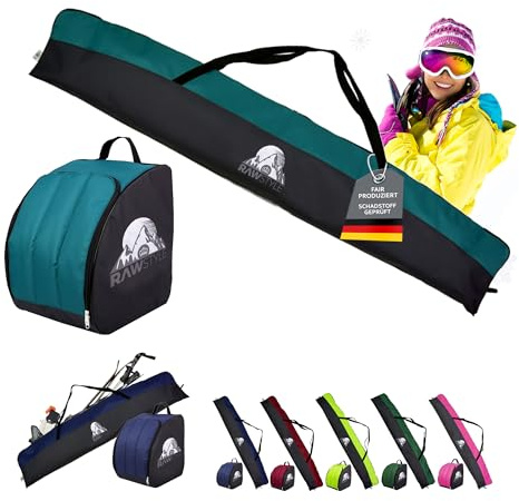 Rawstyle Skitasche Ski-Schuh-Tasche Set SKI-Tasche 160cm 180cm 190cm wasserdicht Ski Bag Ski Cover Wintersport Kombi (schwarz-türkis, Set 180cm)