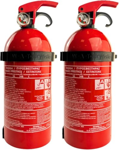 notlok Safety Work 2X 1kg Pulver Feuerlöscher ABC + E < 1000 V, Halterung | 3 Jahre Garantie, Mini Dauerdruck Feuerlöscher Haushalt ideal für Küche und für Auto, entspricht EN 3-7
