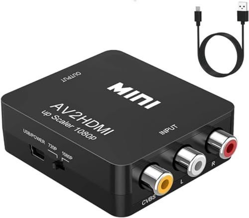 GANA RCA zu HDMI, 1080P Mini RCA Composite CVBS AV zu HDMI Video Audio Konverter Adapter unterstützt PAL/NTSC mit USB-Ladekabel für PC Laptop Xbox PS4 PS3 TV STB VHS VCR Kamera DVD