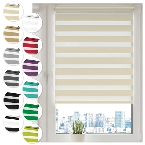 Sonello Doppelrollo Klemmfix ohne Bohren 105 cm x 130cm Creme Fensterrollo | Fenster Rollos Für Innen, Klemmrollo, Sonnenschutzrollo, Duo Rollo für Fenster & Tür, Zebrarollo, Tag und Nacht Rollo