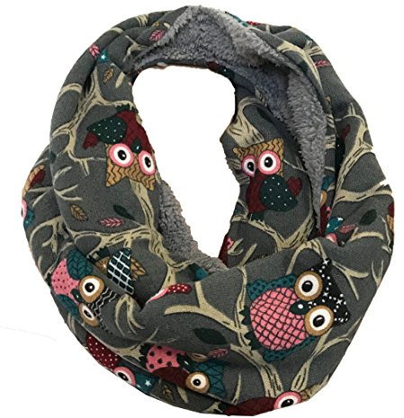 JameStyle26 EULE Flauschig Warmer Winter Loop Winter Schal Fleece Owl UHU Kautz Schlauchschal Rundschal Teddyfutter
