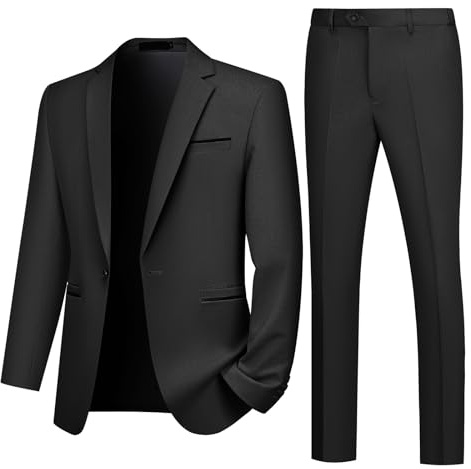 Autsel Anzug Herren Slim Fit Anzüge 2 Teilig Business Herrenanzug Hochzeit Sakko Hose Schwarz L
