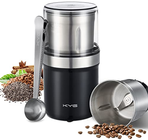 KYG Kaffeemühle Elektrisch mit Abnehmbarer Edelstahlbehälter, 300W Kaffeebohnenmühle elektrisch, Gewürzmühle mit 100g Füllmenge, für Kaffeebohnen, Kräuter, Nüsse, Körner, M200B