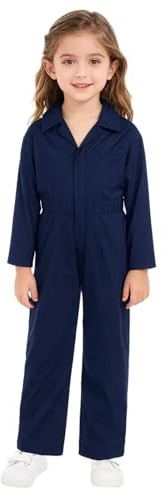 Sywiyi Arbeitsoverall Kinder Jungen Baumwolle Overall Jumpsuit Schutzanzug Arbeitskombi mit Zipper Revers Blaumann Outfit Dunkelblau 158-164