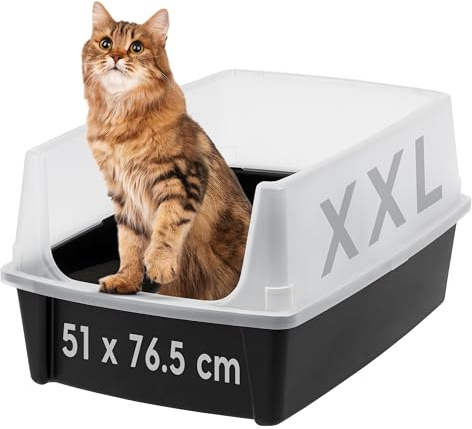 Iris Ohyama, XXL Katzenklo, Katzentoilette Hoher Rand, Schwarz, Großes Katzenklo, Abnehmbare Ränder, Auslaufschutz, Einfache Reinigung, Für Große Katzen, Zwei Katzen, Maine Coon, BPA-frei – CLH-XL