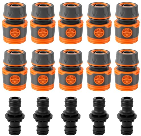 Schlauch Kupplungs Satz, 10 Stück 1/2 Zoll Schlauchverbinder 13 mm mit Kupplungs, Doppelstecker Gartenschlauch Verlängerung Kupplung Gartenschlauch Verbinder für Familie Garten