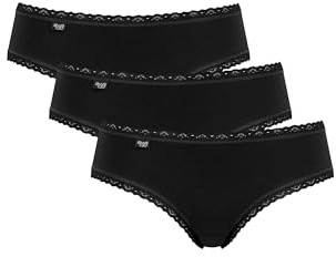 Sloggi Damen Unterhose 24/7 Cotton Lace Hipster , Baumwolle, Spitzen-Optik, 3-Pack, 40, Schwarz