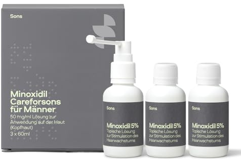 Sons Minoxidil 5% Lösung (3x60ml) für Männer bei Haarausfall, Klinisch bewährte Behandlung, fördert Haarwachstum & Haarverdichtung, Stimuliert Follikel, mit präzisem Pumpspender, 3 Monate