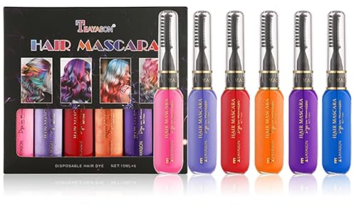 Gireatick 6 Farben Sofort Haarfarbe Farbstoff Temporäre Haar Wimperntusche für Frauen, Waschbar Haarfarbe Kreide Regenbogen Haar Wimperntusche für Geburtstag Cosplay DIY (A, box)