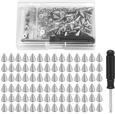 150 Stück Ziernieten Set Punk Nieten, Spikes Nieten Spikes Studs, silber Metall Punk Kegel Studs, Kopfnieten Schraubnieten Set, Killernieten für DIY Handwerk Taschen Kleidung Schuhe Leder
