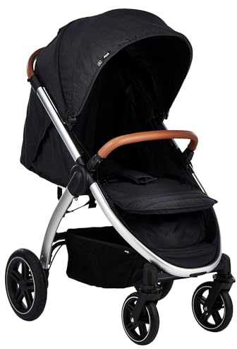 Hauck Uptown Kinderwagen Melange Black – Kinderwagen für jedes Gelände, extra großer Sitz, flache Liegeposition, Gummiräder, Federung, kompakt & einfach zusammenklappbar, mit Regenschutz