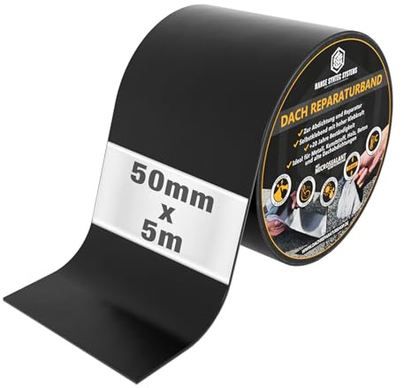 HSS Dach Reparaturband selbstklebend mit MicroSealant Klebstoff – für Dach & Abdichtungen – wasserdichtes Klebeband – Schwarz – 50 mm x 5 m