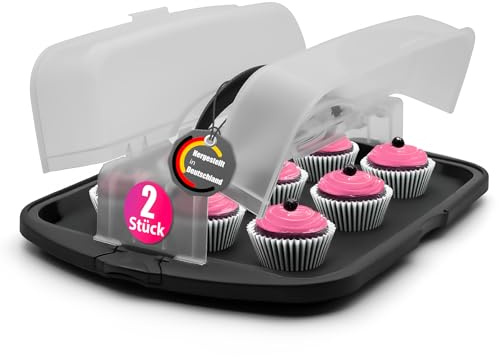BigDean 2x Kuchen Transportbox XL rechteckig Anthrazit Muffin Transportbox | Made in Germany