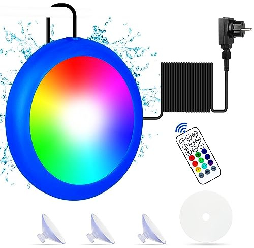 COOLWEST LED Poolbeleuchtung für Stahlwandpool, 10W RGB Poolscheinwerfer LED Magnet mit Fernbedienung und Saugnapf, IP68 Wasserdicht Pool Lampen für Aufstellpool, 12V DC, 3 Timer-Optionen, 7M Kabel