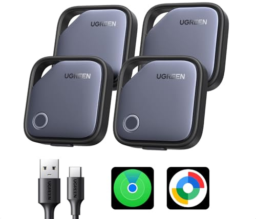UGREEN FineTrack Duo 4 Pack für iOS & Android, USB C aufladbarer GPS Tracker kompatibel mit Apple Find My oder Google Find Hub, 12 Monaten Laufzeit, Schlüsselfinder für Backpack, Koffer, Pass usw.