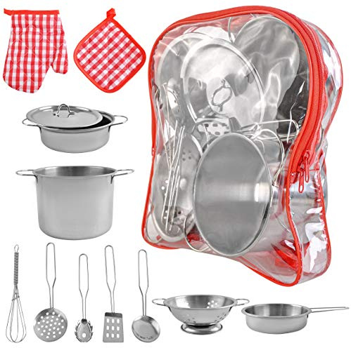 ISO Trade Kinder-Küchen-Set mit Töpfen und Pfannen Spielset aus Edelstahl 9438