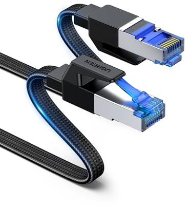 UGREEN CAT 8 LAN Kabel 40Gbps Netzwerkkabel Ethernet Kabel(5M) | geschirmtes Internet Kabel 5M für Gaming, Flach Nylon Patchkabel mit vergoldetem RJ45 Stecker für PS5/Xbox/Router/Switch