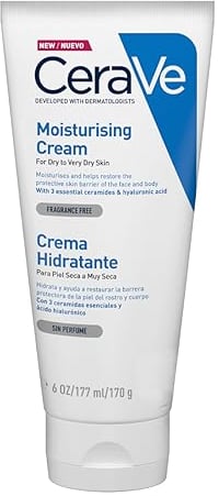 CeraVe Feuchtigkeitscreme für Körper und Gesicht, Creme für trockene bis sehr trockene Haut, Mit Hyaluron und 3 essenziellen Ceramiden, Auch bei Neurodermitis und für Allergiker, 177 ml