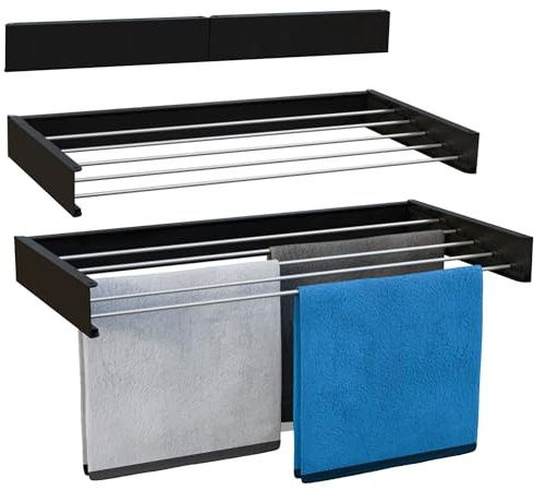 Vonia Wandwäschetrockner, Platzsparend, Klappbar & 4 Meter Trockenlänge, Robuste Wandmontage (25 kg) für Bad & Balkon, 80 x 40 cm, Schwarz